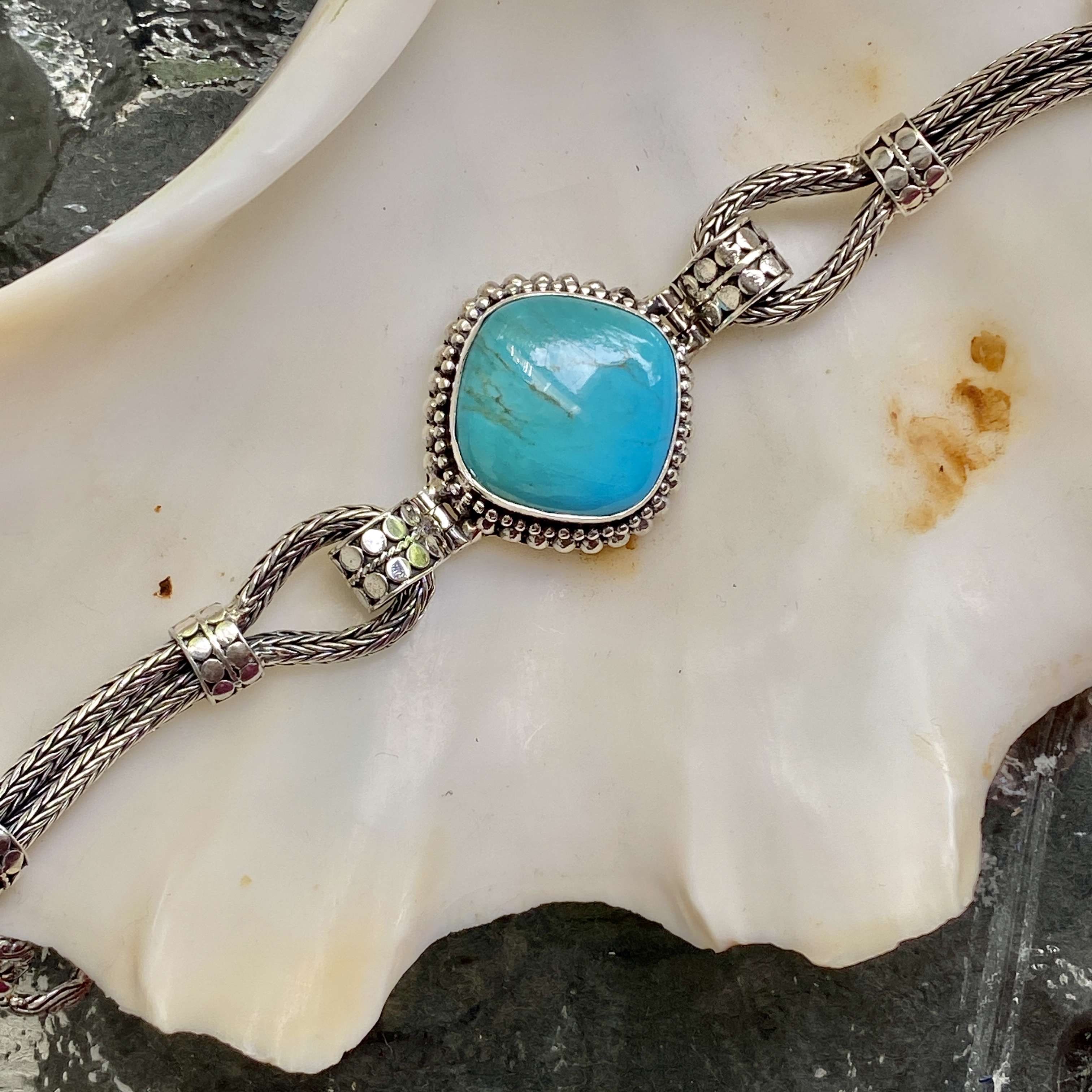 (HANDMADE 925 BALI SILVER CHAIN BRACELET WITH TURQOUISE)